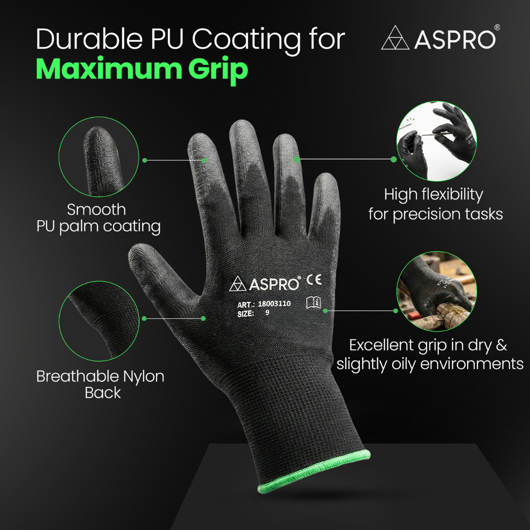 30 Paar PU Arbeitshandschuhe Schwarz Montagehandschuhe Gartenhandschuhe Gr. 7-11