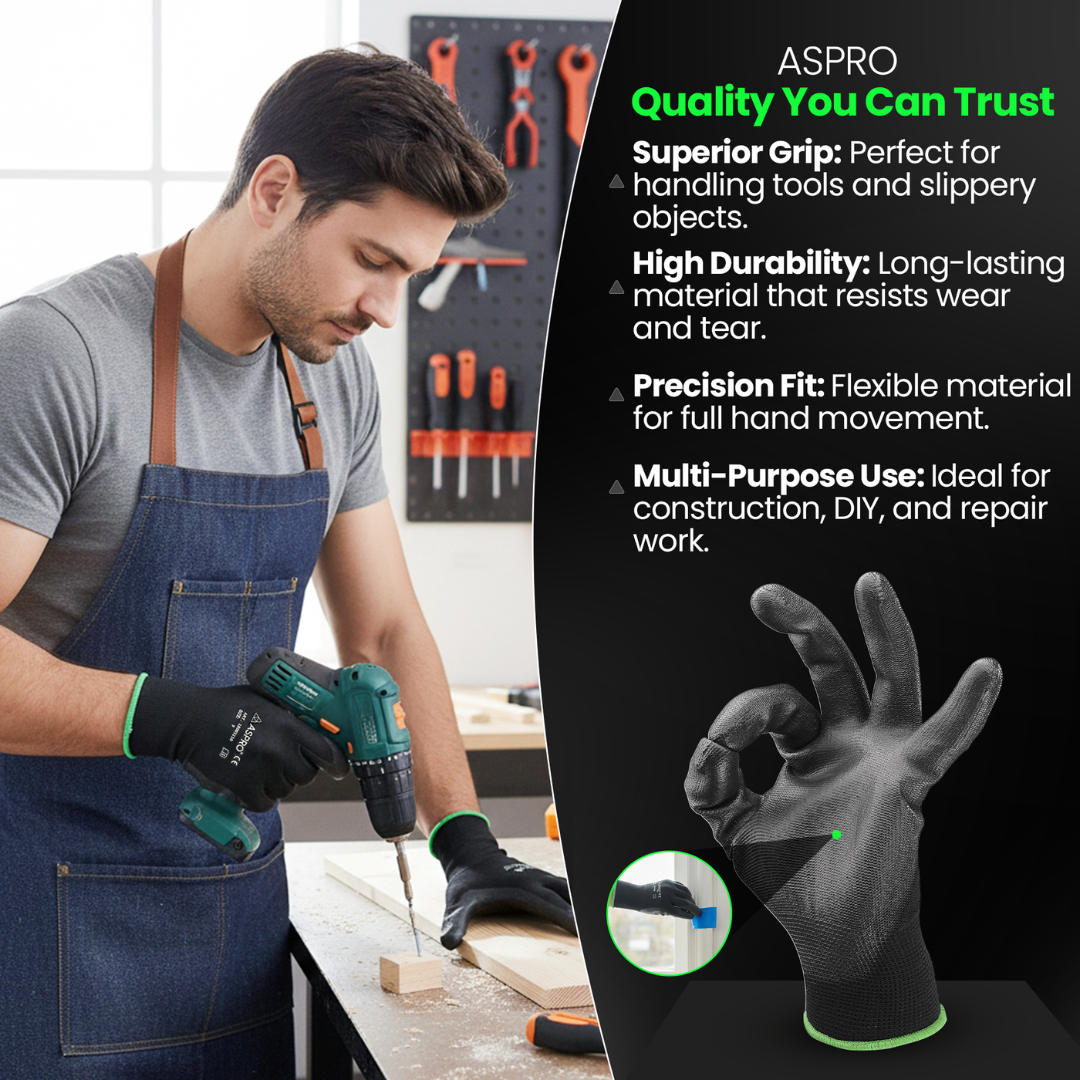 20 Paar PU Arbeitshandschuhe Schwarz Montagehandschuhe Gartenhandschuhe Gr. 7-11