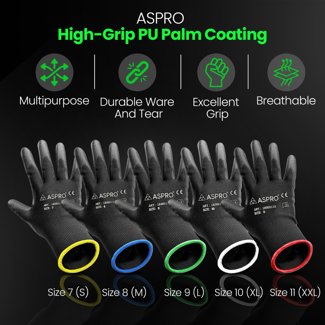 10 Paar PU Arbeitshandschuhe Schwarz Montagehandschuhe Gartenhandschuhe Gr. 7-11