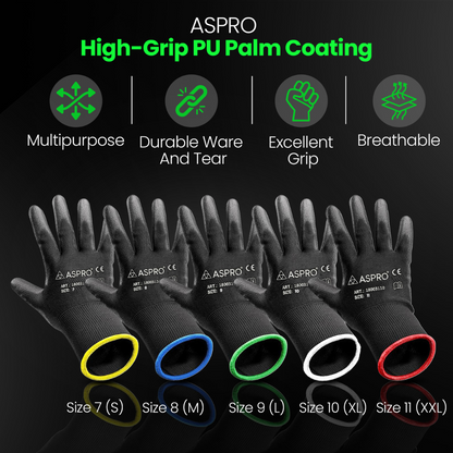 10 Paar PU Arbeitshandschuhe Schwarz Montagehandschuhe Gartenhandschuhe Gr. 7-11