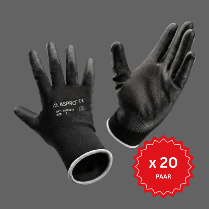 20 Paar PU Arbeitshandschuhe Schwarz Montagehandschuhe Gartenhandschuhe Gr. 7-11